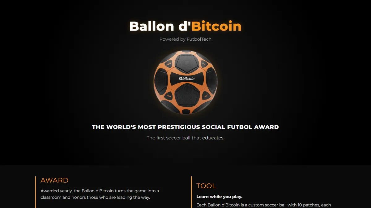 Screenshot of the home page of Ballon d'Bitcoin
