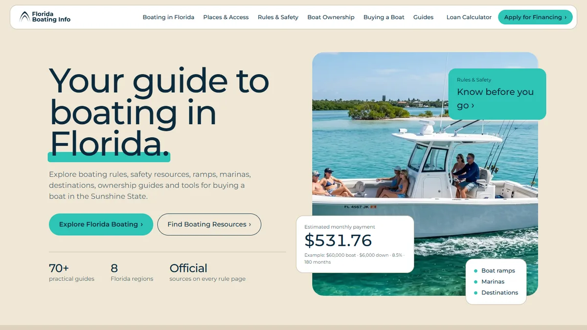 Screenshot of the home page of Florida Boating Info
